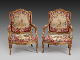 Two Armchairs: Part of a Set of Two Canapés, Eight Armchairs and a Fire Screen Showing Figures …