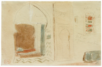 Watercolor and graphite image of a North African house interior