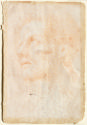 Red chalk faint drawing of the head of a man facing up and to the left in three-quarter view. 