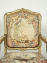 One Armchair, view of tapestry seat back: Part of a Set of Two Canapés, Eight Armchairs and a F…