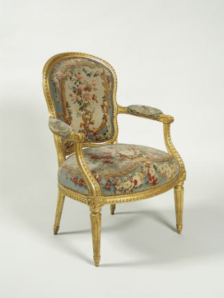 Armchair with Tapestry Covers Showing Flowers on Blue Grounds