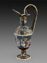 Frontal view of ewer in polychrome enamel showing The Gathering of Manna and The Destruction of…