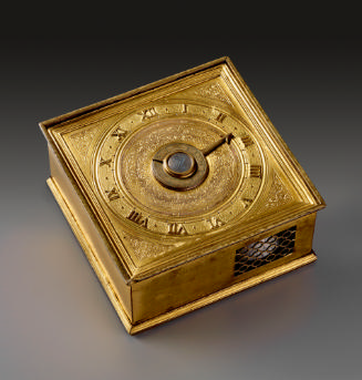 View from above of square shaped Table Clock in gilt bronze