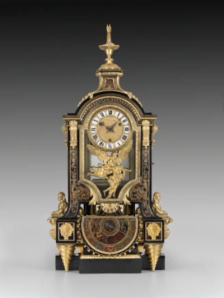 Front view of Barometer Clock with Boulle marquetry consisting of inlaid tortoiseshell, pewter,…