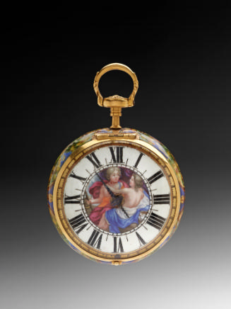 Front view of Pendant Watch with enameled polycrhome dial decorated in the center with an image…