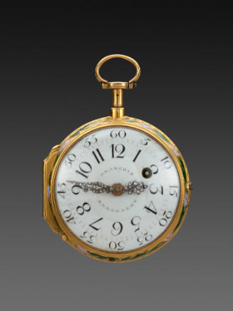 Front view of Pocket Watch with enamel dial set in a case of gold