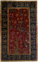 Dark red and dark blue rectangular Indian rug with floral design