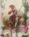 oil painting of a shepherd playing a pipe in a landscape