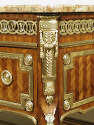 Detail of gilt bronze mount on corner of Commode with Herringbone Parquetry (One of a Pair)