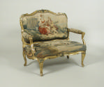 Alternate view of small two seat Louis XV sofa with a structure of carved, gilt and polychrome …