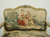Deatil of back with Beauvais tapestry representing pastoral scenes