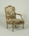 Alternate front view of Armchair with Gilt and Polychrome Frame and Beauvais Tapestry Cover Sho…