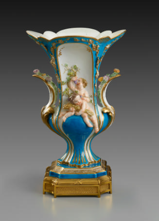 Porcelain vase in blue and white with figures of children