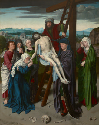 Oil painting of Christ being lowered from the cross