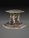 Side view of polychrome enameled saltcellar depicting Olympian Deities