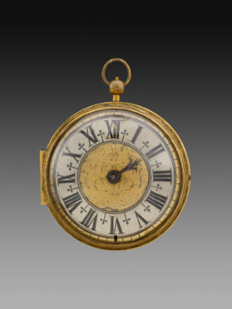 Front view of Gilt-Brass Eight-Day Verge Watch Showing Traditional and Canonical Hours