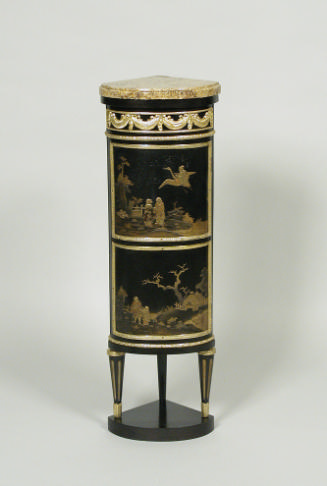 Small Corner Cupboard with Panels of Black-and Gold Tôle (One of a Pair)
