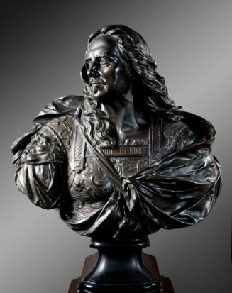 Bronze sculpture of Henri de la Tour d'Auvergne, Maréchal Turenne.  He is dressed in very intri…