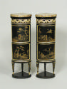 Small Corner Cupboard with Panels of Black-and Gold Tôle, view of pair