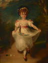 Oil painting of girl wearing white dress