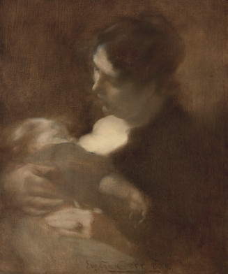 Oil painting of a mother nursing her child