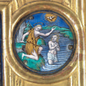 Round enamel medallion with John the Baptist and Christ in the river being baptized