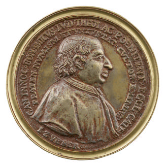 Gilt bronze portrait medal of Innocenzio Buonamici wearing a zucchetto in profile to the right