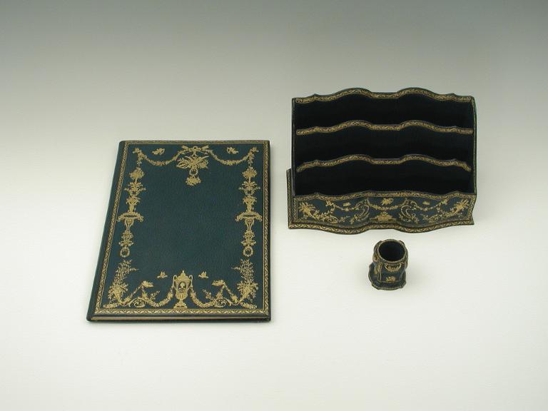 Mrs. Frick's Embossed Blue Leather Desk Set