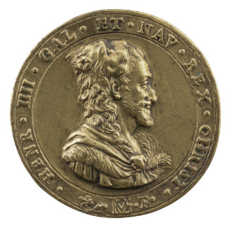 Bronze portrait medal of Henri IV wearing the skin of the Nemean lion