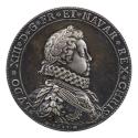 Silver portrait medal of Louis XIII, laureate and wearing a small lace ruff (floral in style), …