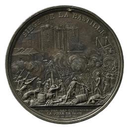 Lead medal depicting a crowd of armed citizens and members of the National Guard, surrounded by…