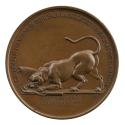 Bronze medal depicting an English leopard, tearing apart a scroll with its teeth and claws