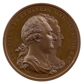 Bronze medal with overlapping profile portraits of Louis XIV and Marie-Antoinette