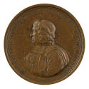 Bronze medal of man in profile to the left wearing magistrate’s robes