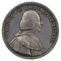 Silver medal of a man in profile to the right wearing the pectoral cross and a collar of the Ro…