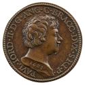 Bronze medal of a medal in profile to the right