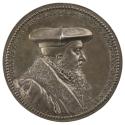 Silver portrait medal of Viglius van Aytta de Zuichem wearing a furred cloak and a biretta over…