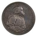 Silver portrait medal of Stadtholder William IV with a circle of stars over his head, in armor …