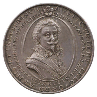 Silver portrait medal of Frederick Henry, Prince of Orange, Stadholder wearing armor, a sash, a…
