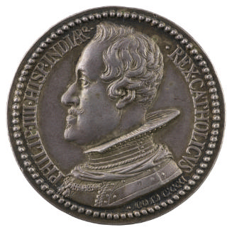 Silver portrait medal of Philip IV of Spain in armor, wearing the Order of the Golden Fleece