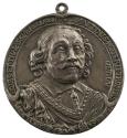 Silver portrait medal of Admiral Maarten Harpertszoon Tromp wearing a mantle and armor with a l…