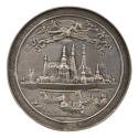 Silver medal depicting the castle of Breda (beside a river with a number of boats and birds flo…