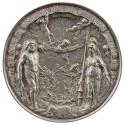 Silver gilt medal of Hercules and Minerva standing on either side of a pile of weapons and armo…