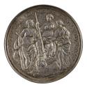 Silver medal depicting a personification of the United Provinces as Liberty, holding a lance wi…