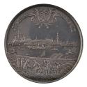 Silver medal depicting, at the top, arms of the city of Nijmegen in front of a banderole. In th…