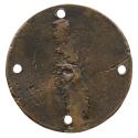 Bronze medal with four large holes at top, bottom, left and right