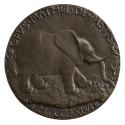 Bronze medal of an elephant walking to the right