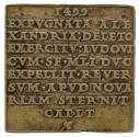 Square bronze medal with a Latin inscription