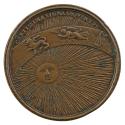 Bronze medal of the sun, with a face, with a large band crossing the rays of the sun on which, …