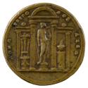 Bronze medal depicting Apollo holding a lyre in a central niche